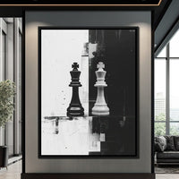 Strategic Chess Duel in Monochrome Canvas Wall Art
