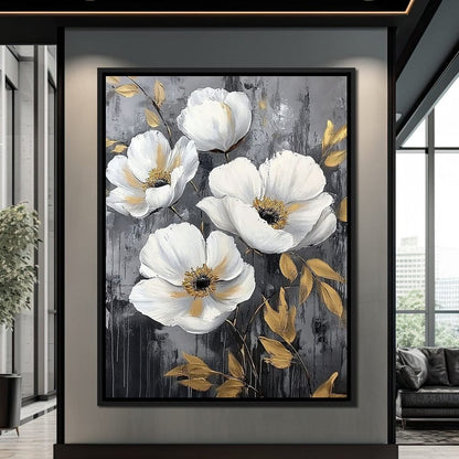 Golden Petal Harmony Blooms Canvas Wall Art