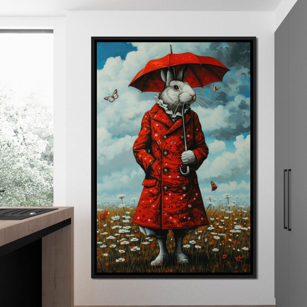 The Rabbit and the Red Umbrella Canvas Wall Art