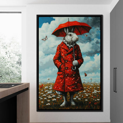 The Rabbit and the Red Umbrella Canvas Wall Art