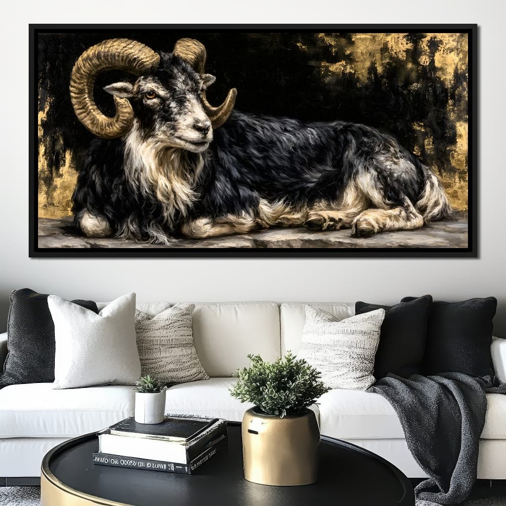 Watchful Ram of the Gilded Void Canvas Wall Art