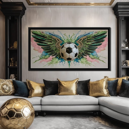 Winged Soccer Ball Watercolor Canvas Wall Art