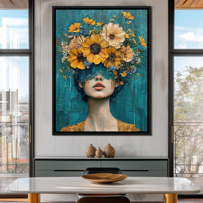 Golden Bloom Silhouette Canvas Wall Art