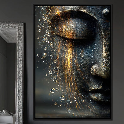 Golden Tranquil Buddha Flow Mirror Canvas Wall Art