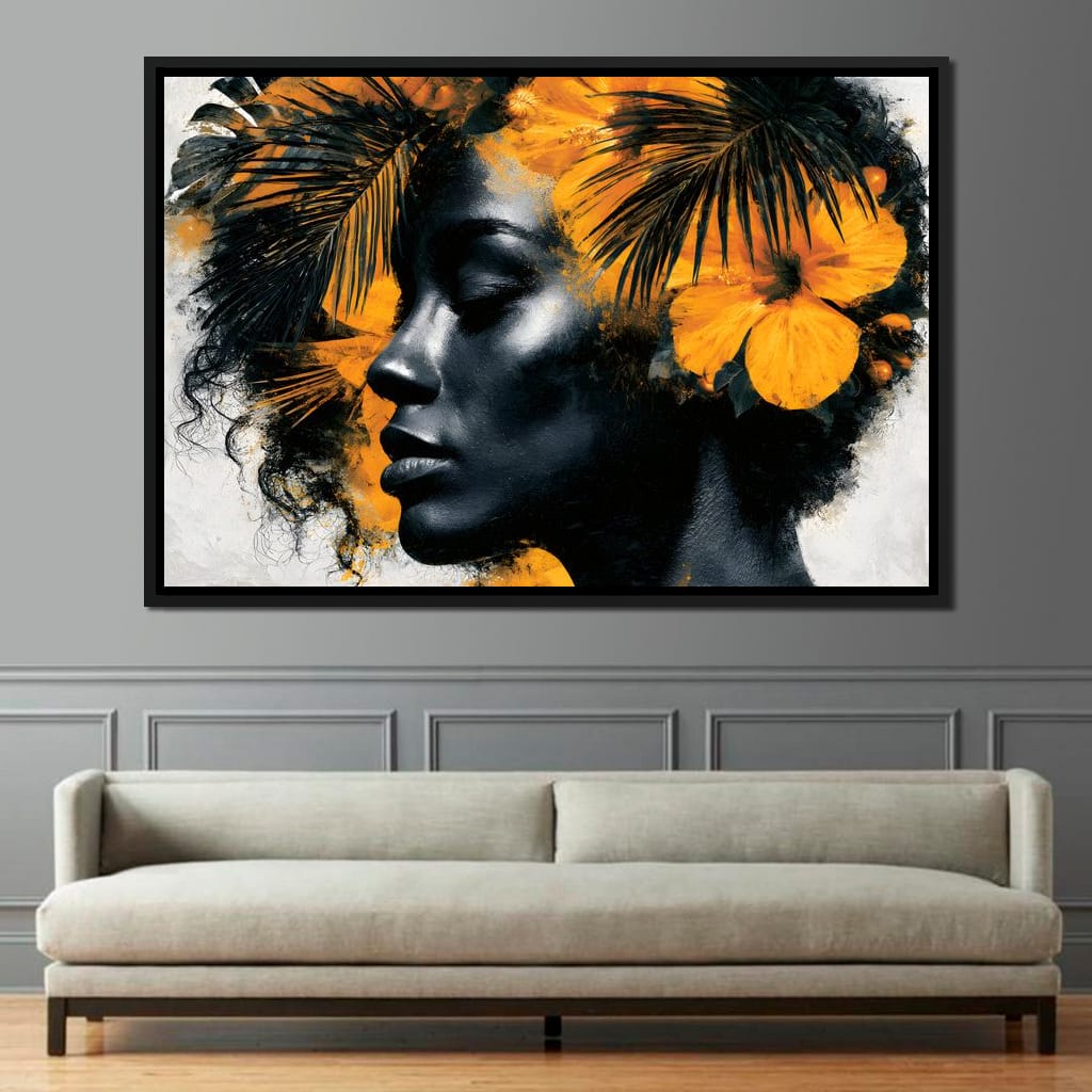 Golden Flora Crowned Spirit Canvas Wall Art