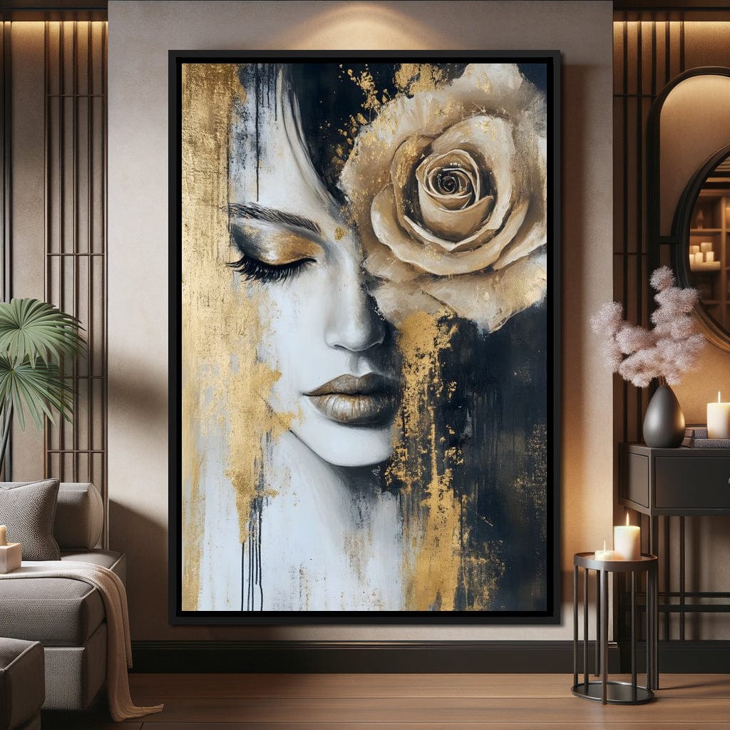 Golden Rose Reverie Portrait Canvas Wall Art