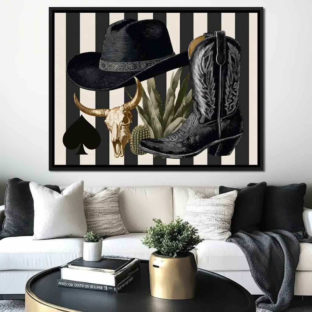 Cowboy Boot Hat Skull Cactus Canvas Wall Art