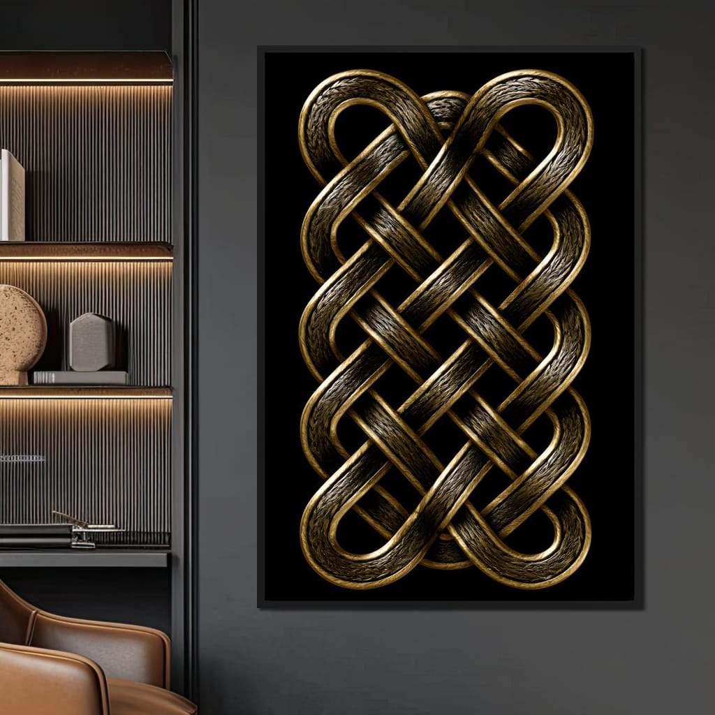 Ancient Norse Gold Metal Interlace Canvas Wall Art