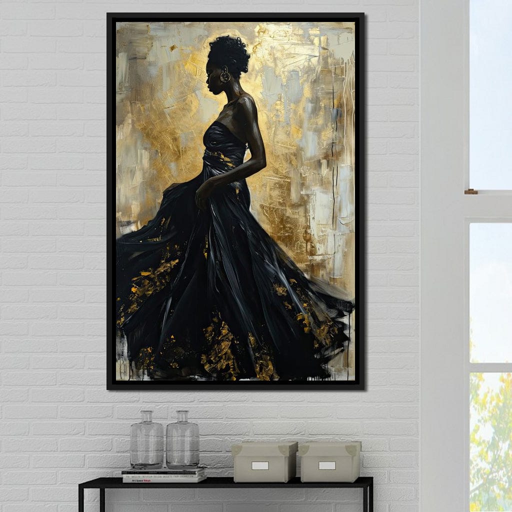 Ebony Elegance in Gold Canvas Wall Art