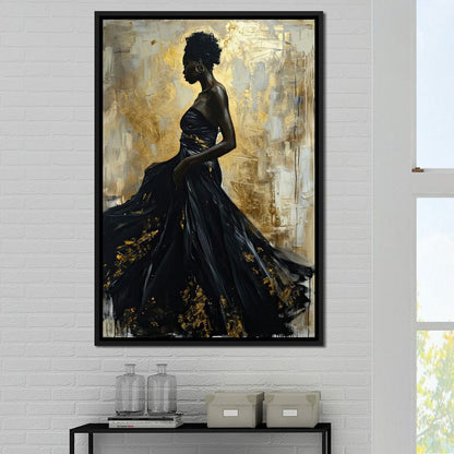 Ebony Elegance in Gold Canvas Wall Art