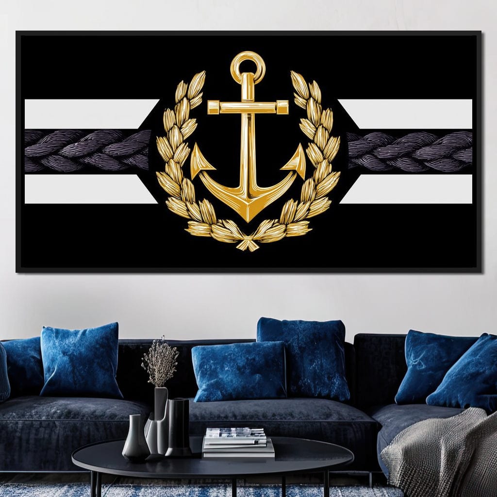 Golden Anchor Laurel Emblem Canvas Wall Art