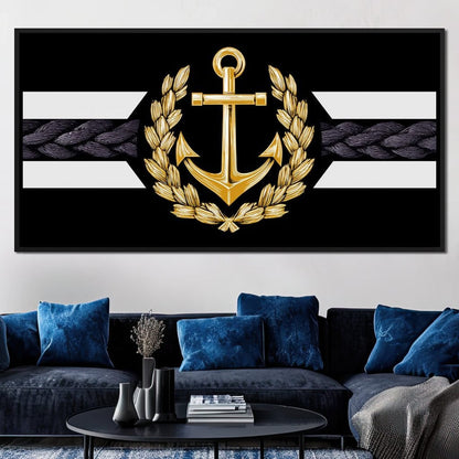 Golden Anchor Laurel Emblem Canvas Wall Art
