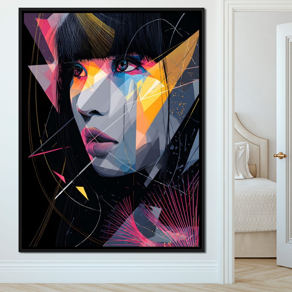Neon Prism Portrait of Muse Canvas Wall Art