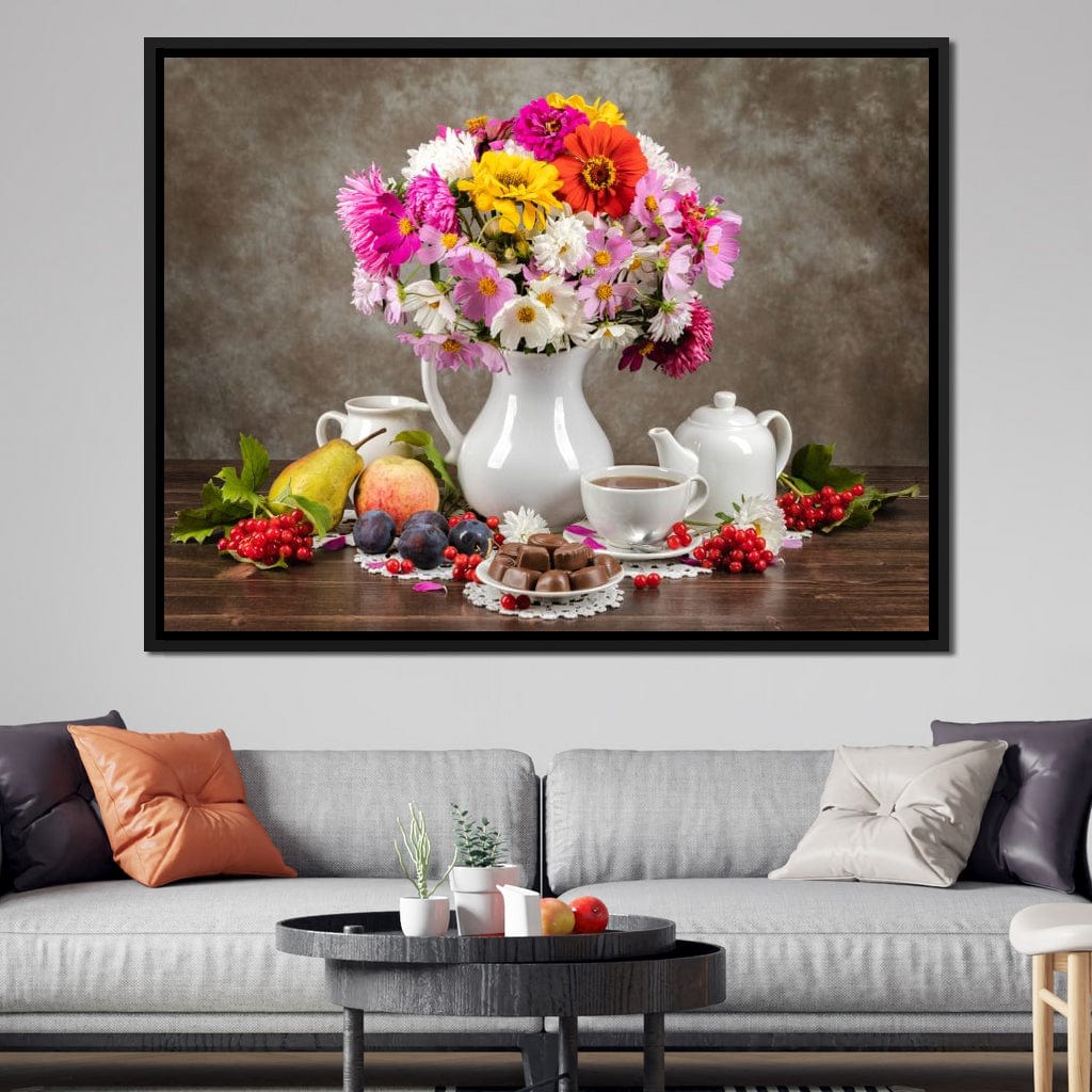 Flowers, Fruits, Chocolate & Coffee Canvas Wall Art