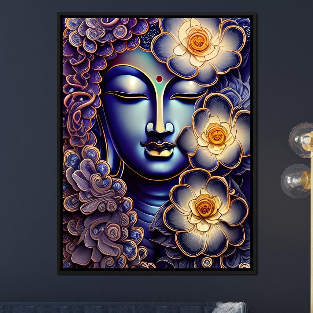 Buddha & Flowers Purple Canvas Wall Art