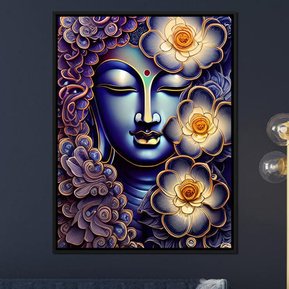 Buddha & Flowers Purple Canvas Wall Art