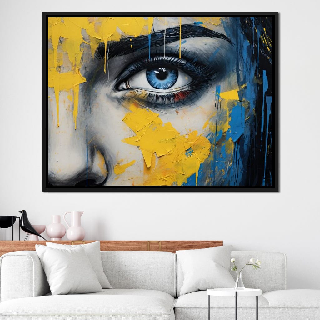 Blue Yellow Urban Graffiti Eye Canvas Wall Art