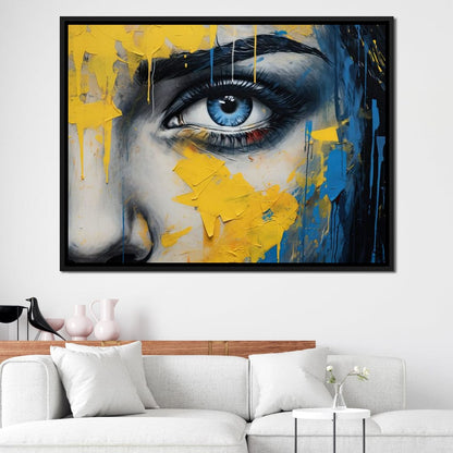 Blue Yellow Urban Graffiti Eye Canvas Wall Art