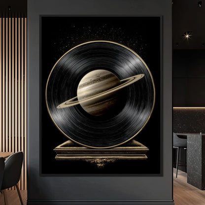 Saturn Vinyl Orbit Night Sky Canvas Wall Art