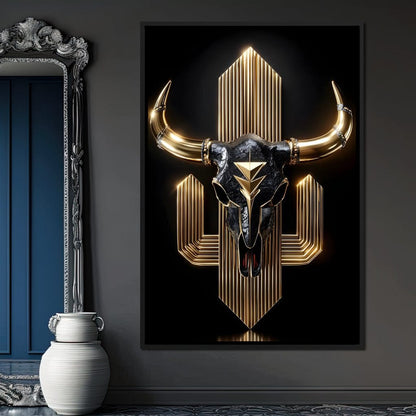 Golden Bull Deco Skull Majesty Canvas Wall Art