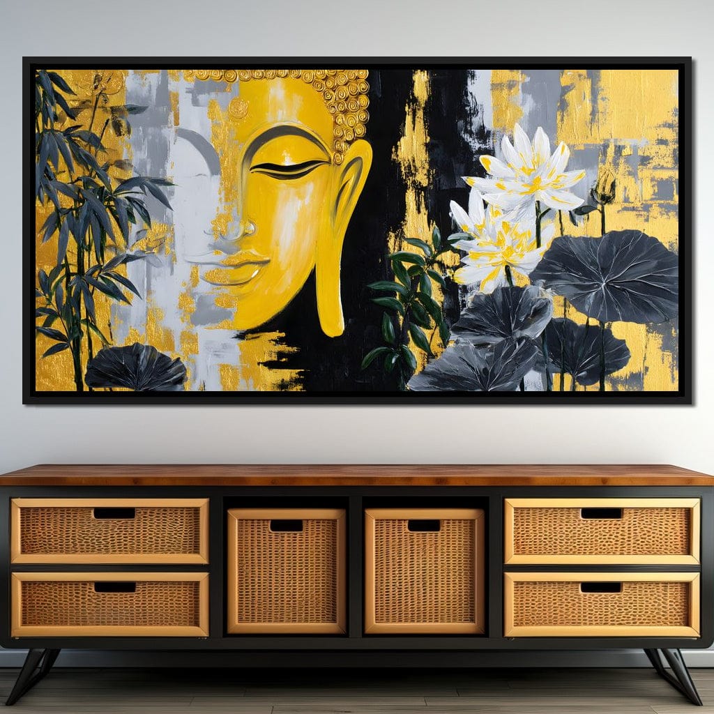 Golden Buddha Lotus Harmony Canvas Wall Art
