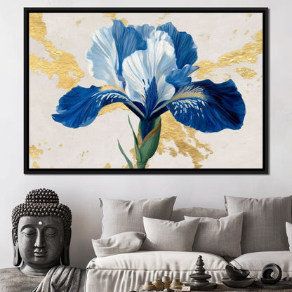 Gilded Blue Iris Bloom Canvas Wall Art