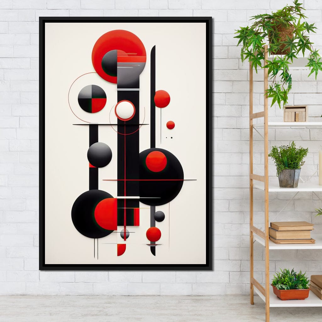 Architectural Symphony in Red and Charcoal Canvas Wall Art