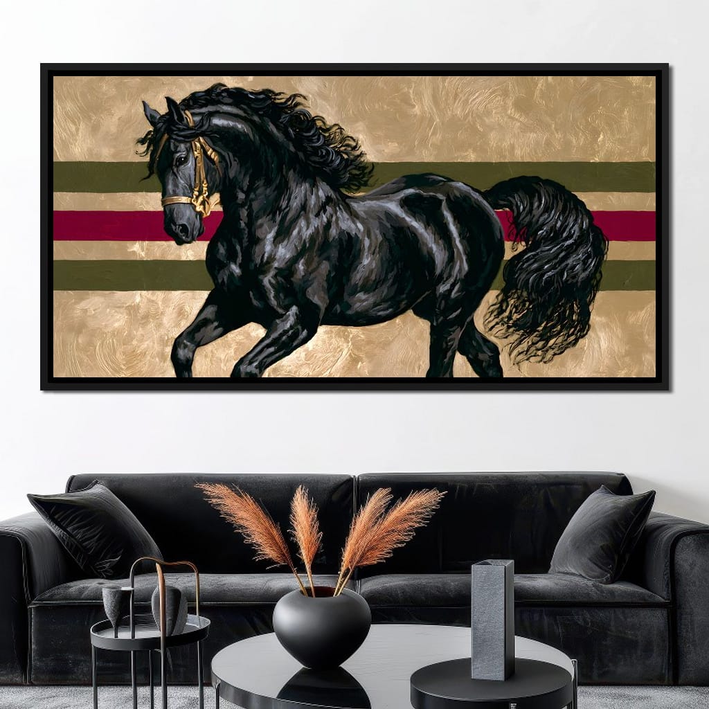Golden Galloping Stallion Canvas Wall Art