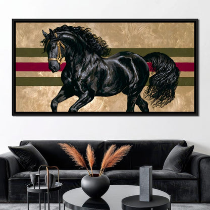 Golden Galloping Stallion Canvas Wall Art