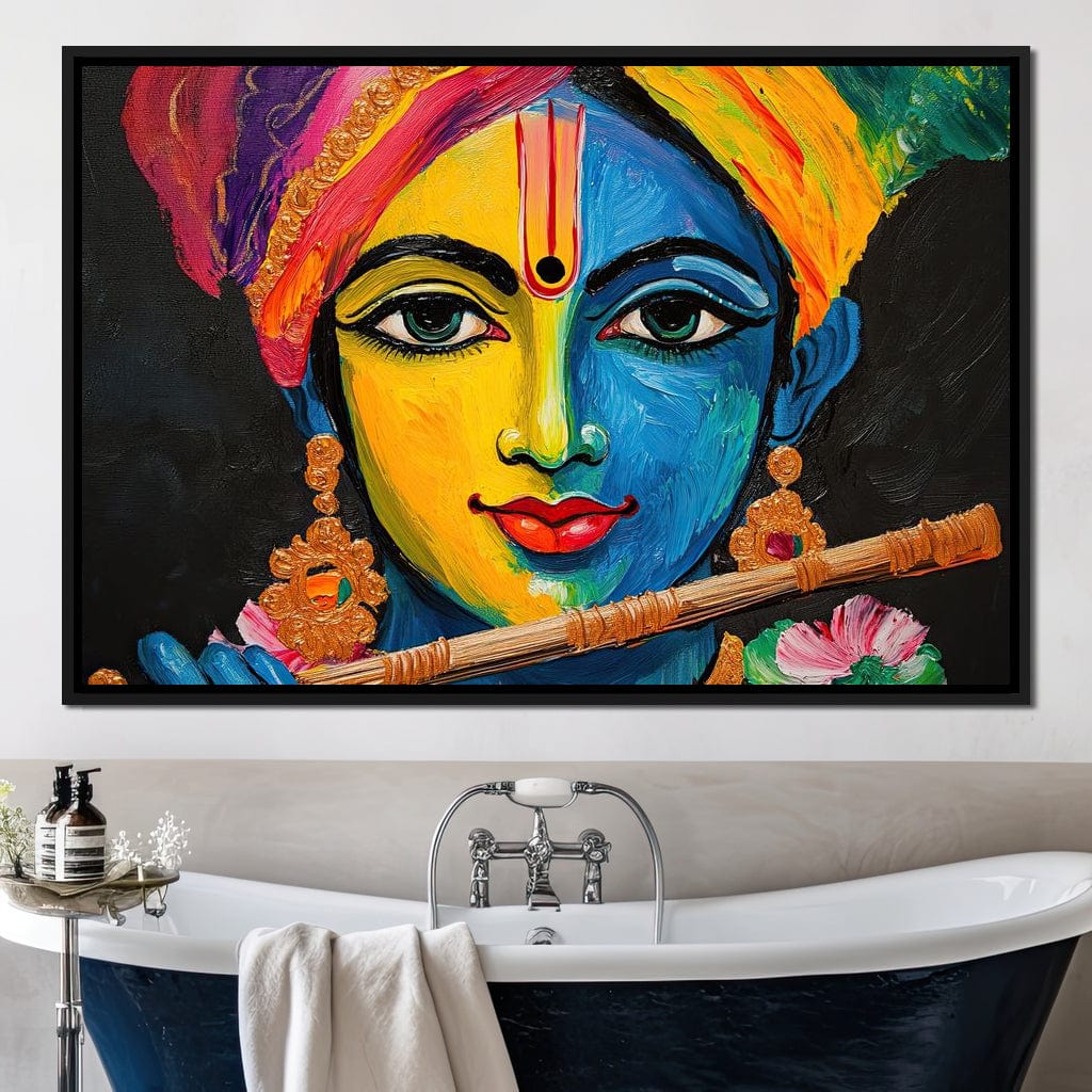 Divine Radiance of Vibrant Krishna Canvas Wall Art