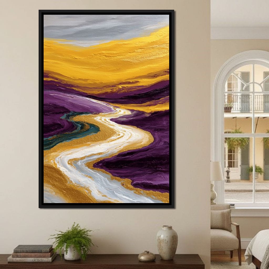 Golden River Through Violet Dunes Canvas Wall Art