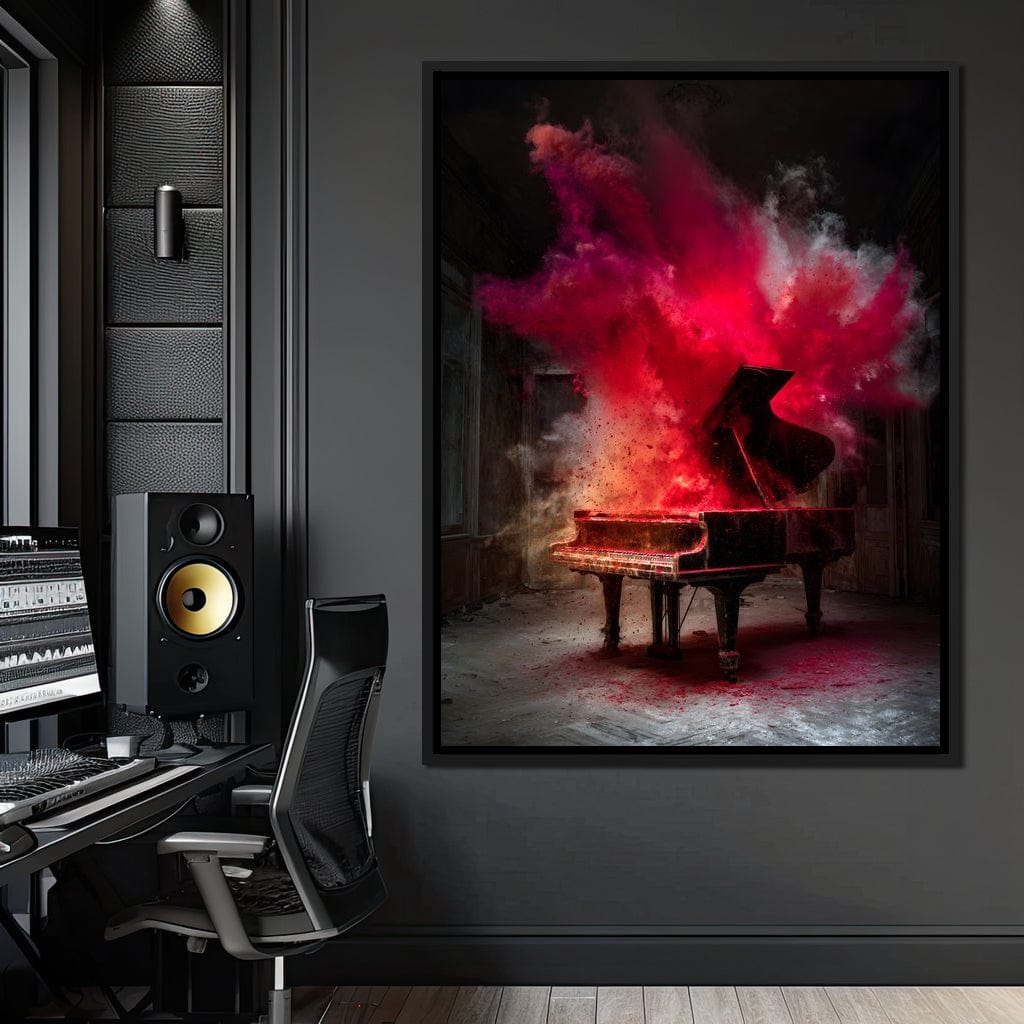 Grand Piano Burst of Vibrant Fire Canvas Wall Art