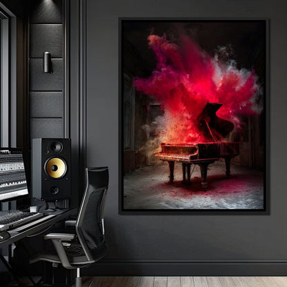 Grand Piano Burst of Vibrant Fire Canvas Wall Art