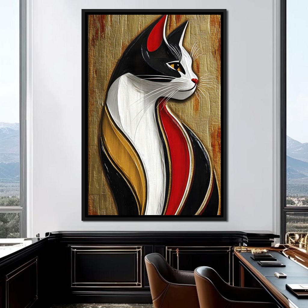 Feline Elegance on Textured Gold Canvas Wall Art