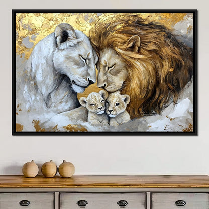 Lion Family Embrace Canvas Wall Art