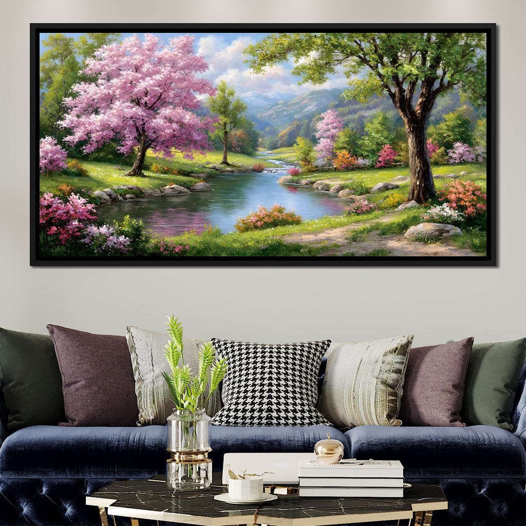 Spring Blossom Mountain Stream Canvas Wall Art