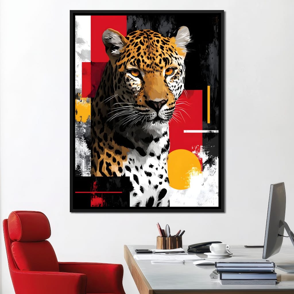 Modern Leopard Portrait Noir Gold Canvas Wall Art