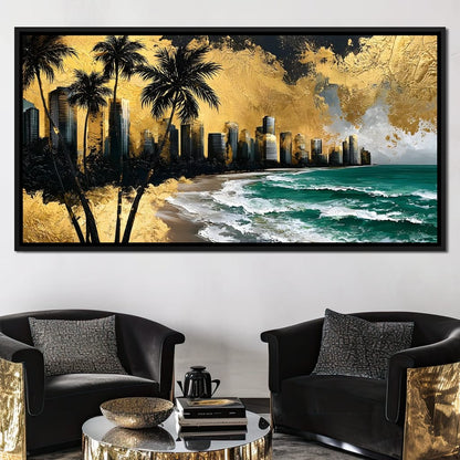Miami Vibes in Gold Canvas Wall Art