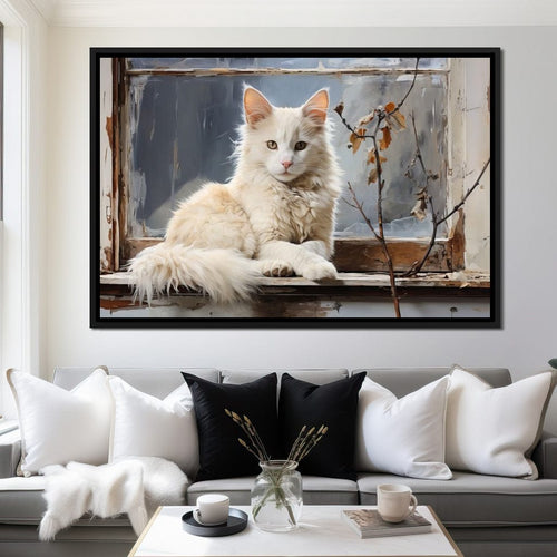 White Cat Canvas Wall Art
