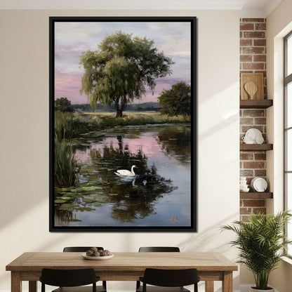 Swan Pond Willow Sunset Sky Canvas Wall Art