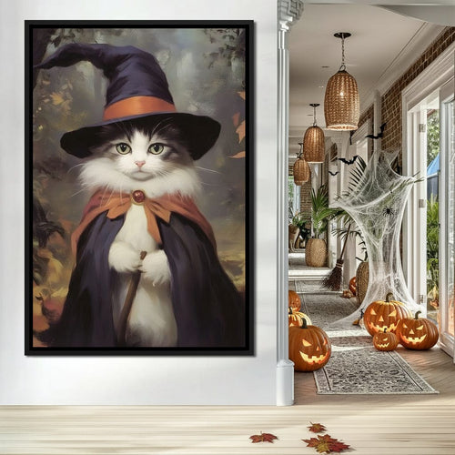 Enchanted Autumn Wizard Cat Canvas Wall Art