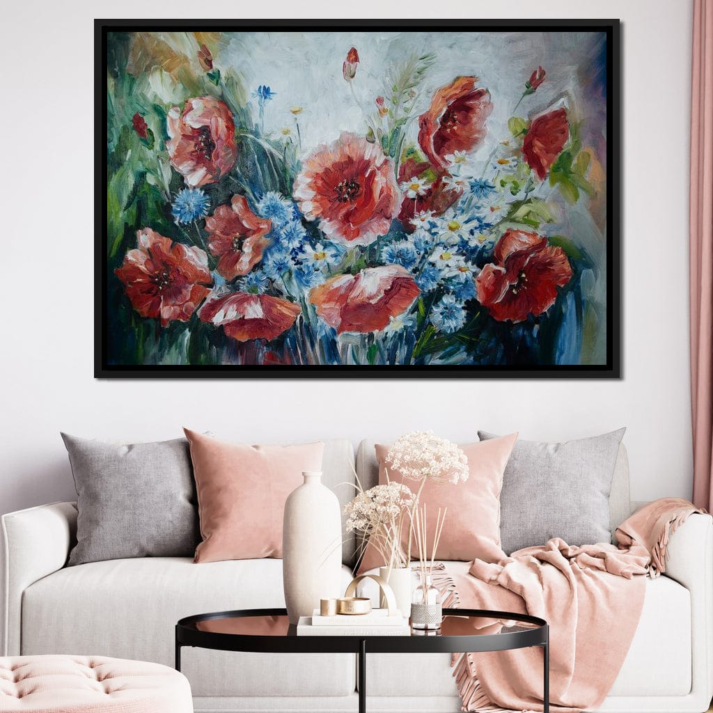 Poppies & Blue Flowers Canvas Wall Art