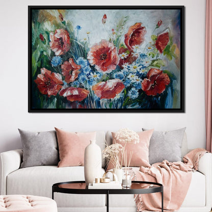 Poppies & Blue Flowers Canvas Wall Art