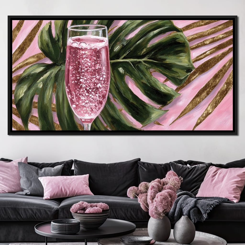 Pink Fizz Monstera Gold Canvas Wall Art
