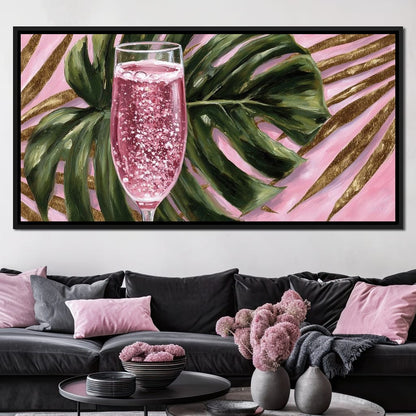 Pink Fizz Monstera Gold Canvas Wall Art