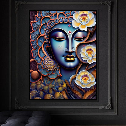 Buddha & Flowers Orange Canvas Wall Art