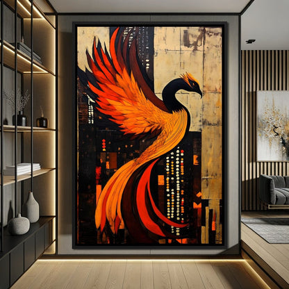 Phoenix Rise Through Flames Canvas Wall Art