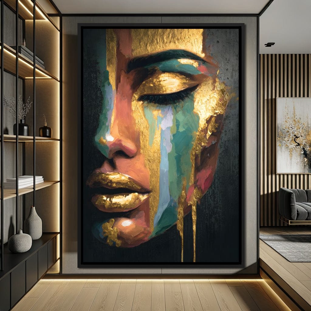 Golden Radiant Abstract Face B Canvas Wall Art