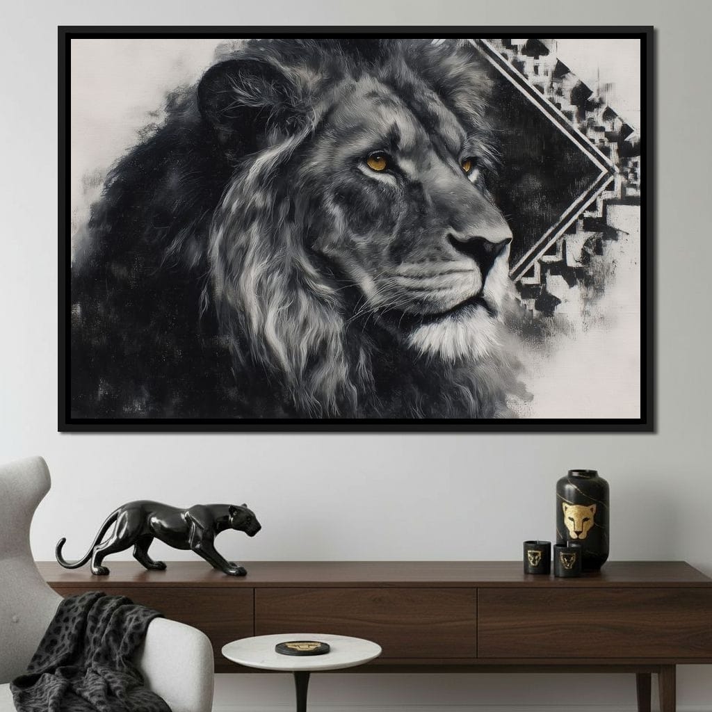 Monochrome Lion Golden Eyes Canvas Wall Art