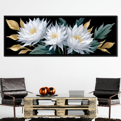 White Lotus Gold Leaf Bouquet Canvas Wall Art